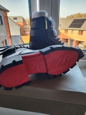 Black Leather Combat Biker Boots with ICONIC Red Sole